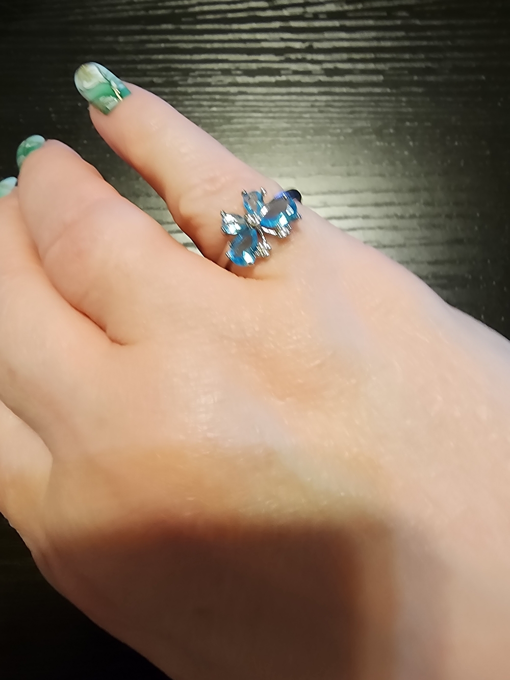 Blue Crystal Butterfly Ring - Elegant Women's Jewelry